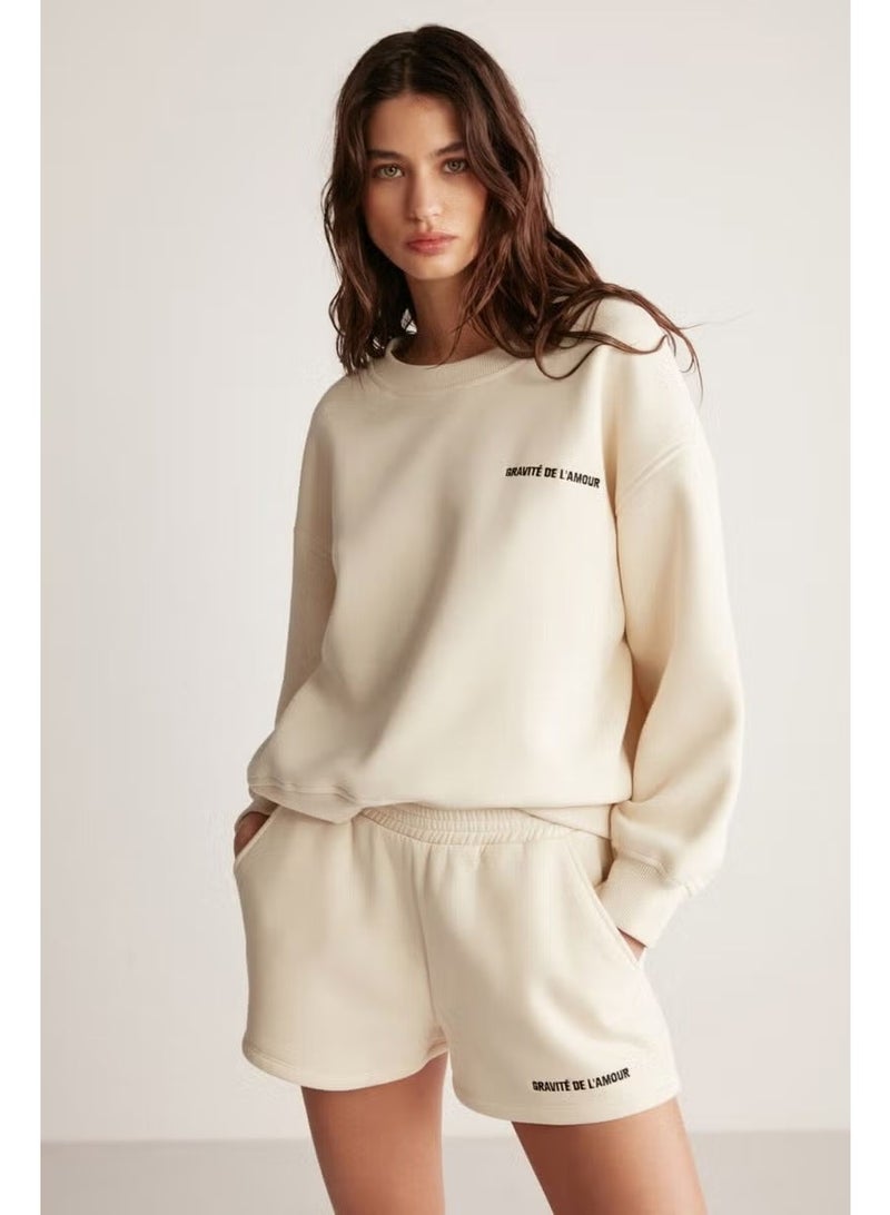 GRIMELANGE Jennifer Women's Crew Neck Printed Detail Vanilla Sweatshirt - Image 5